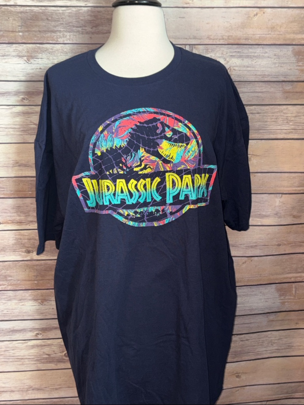Jurassic Park Navy Graphic Tee with Neon Logo
